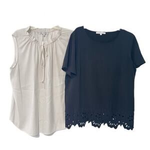 Preston And York Lot Of 2 Top XL Relaxed Black White Lace Short Sleeve Career